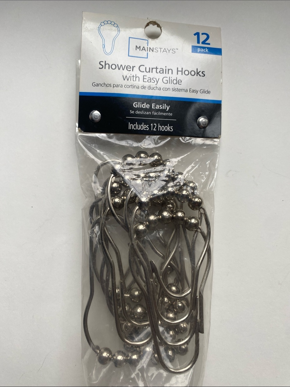 Mainstay V-Glide Polished Chrome Shower Curtain Hooks 12 pack